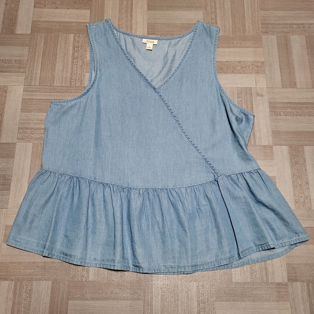 -a.n.a Blue Sleeveless Wrap Peplum Blouse
